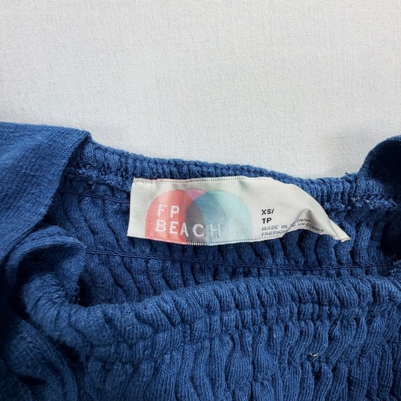 FP Beach Homecoming Jumper Smocked Jumpsuit Sz XS Ultra Wide Leg Blue - Picture 5 of 8